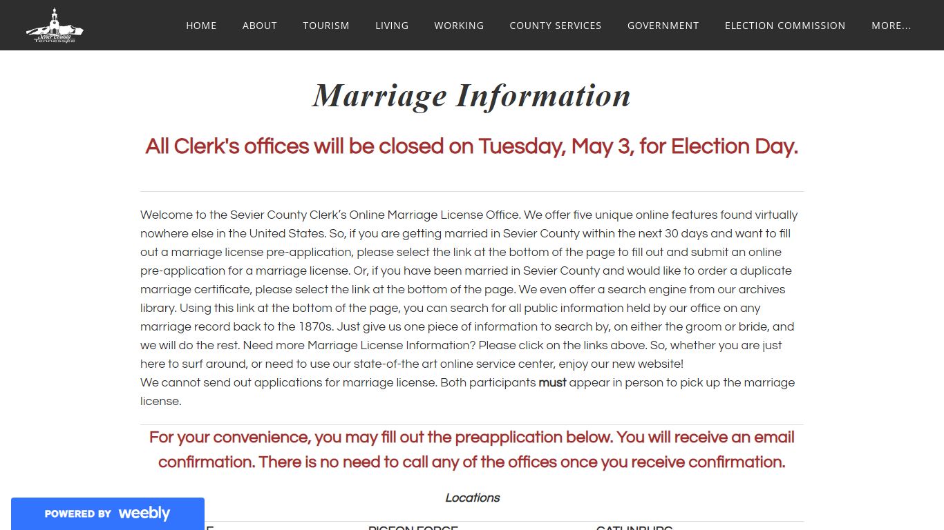 Marriage Information - SEVIER COUNTY TENNESSEE